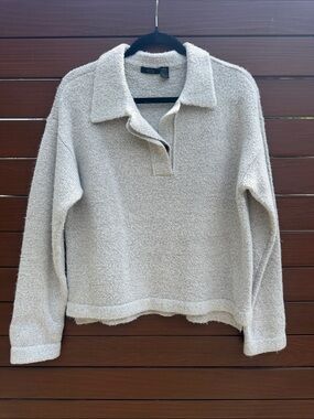 RDI Light Grey Button-Up Terry Sweater